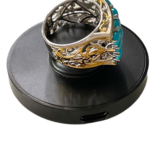 HSN Genuine Sleeping Beauty Turquoise/Sterling Silver and 18k Yellow Gold Band - Picture 3 of 5